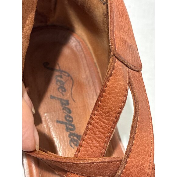 FREE PEOPLE Wanderlust Braided T-strap Flat In Brown Leather size 38 - Picture 7 of 8